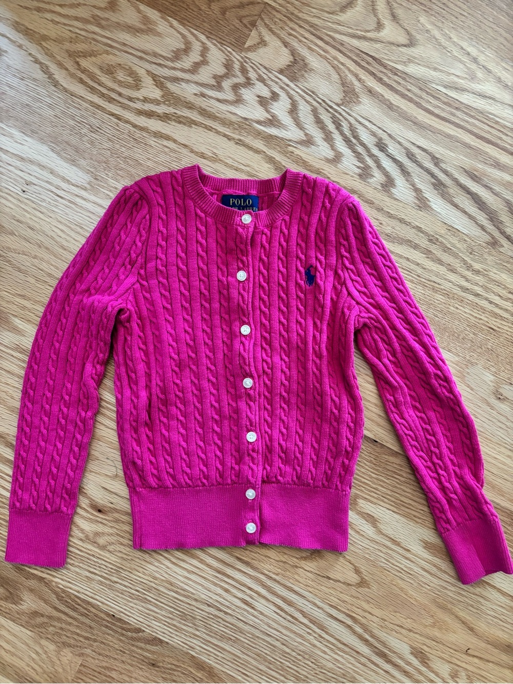 Polo Ralph Lauren Girl’s Cotton Cable Knit Cardigan Sweater in Hot Pink Size 6